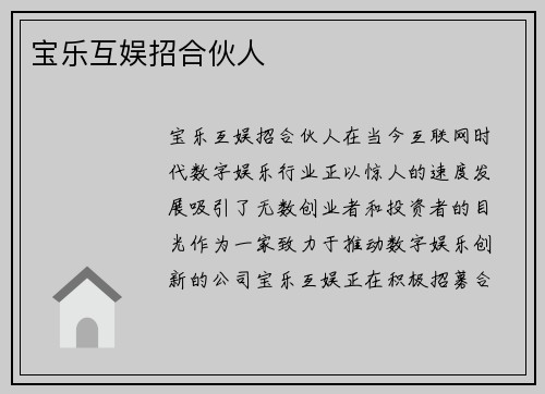 宝乐互娱招合伙人